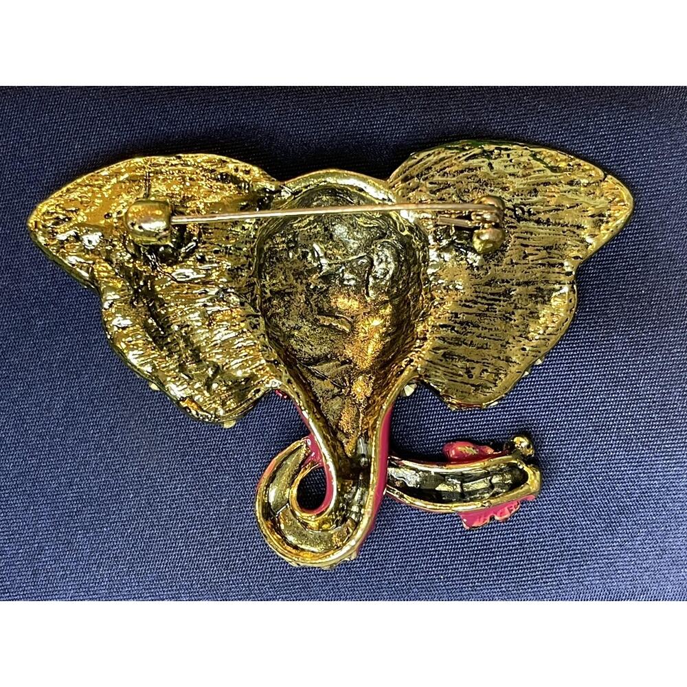 NWOT Multicolor Elephant Brooch Pin Enamel Rhinestone Crystal Yellow Gold Toned - Picture 2 of 3